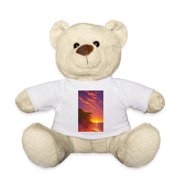 Dessin comique d’un paysage de plage au coucher du soleil - Nounours - blanc - Devant