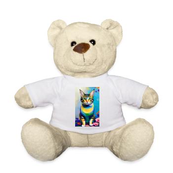 Domestic short haired cat with flowers - Teddy Bear - white - Front