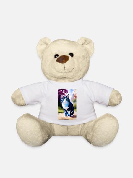 Domestic short haired cat looks at you - Teddy Bear - white