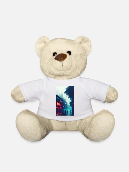 Asian city in the rain - Teddy Bear - white