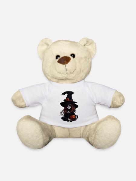 Halloween-Hexe mit Kürbissen - Teddy - Weiß