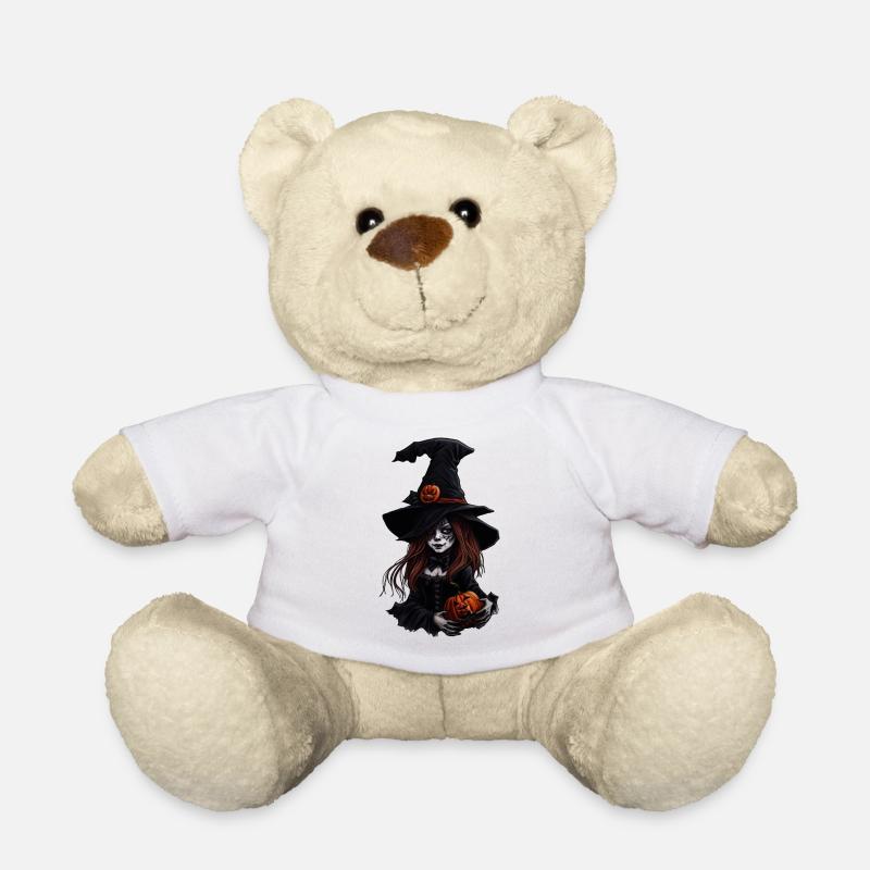 Halloween-Hexe mit Kürbissen - Teddy - Weiß
