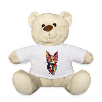 colorful cat face - Teddy Bear - white - Front