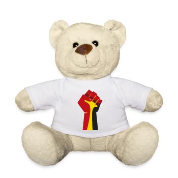 Die erhobene Faust (rot, gelb, schwarz) - Teddy - Weiß - Vorne