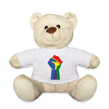 Die erhobene Faust (Regenbogenfarben) - Teddy - Weiß - Vorne