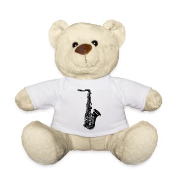 Saxophone Drawing - Teddy Bear - white - Front