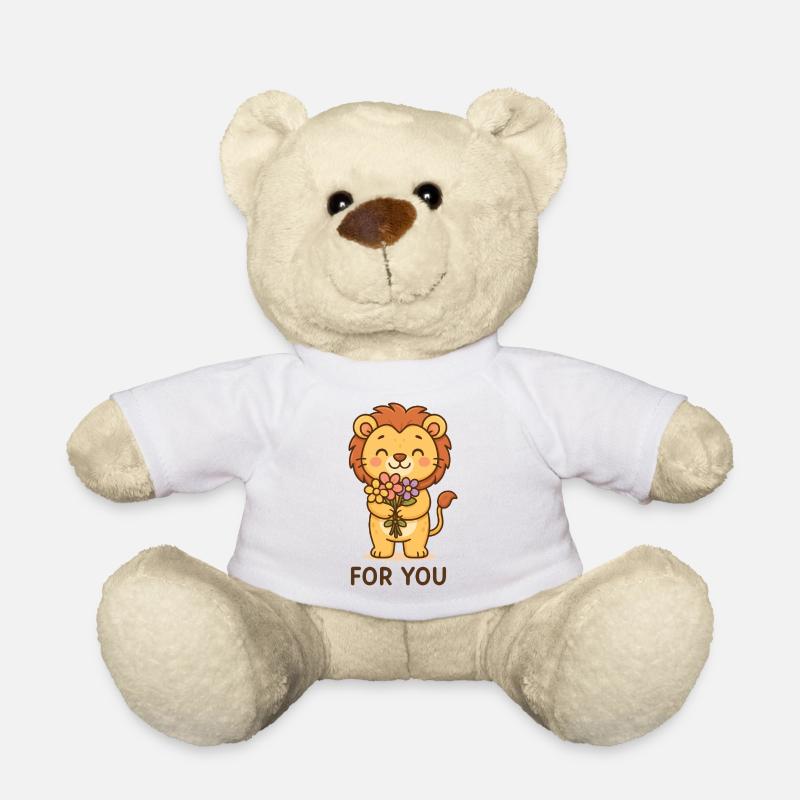 Löwe mit Blumen Gruß - Teddy - Weiß