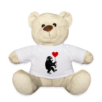 Affe mit rotem Herz Ballon - Teddy - Weiß - Vorne