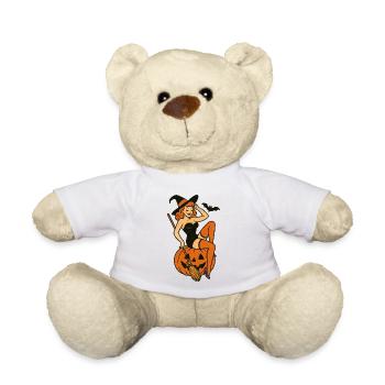Vintage Witch with Jack-o-Lantern Scene - Teddy Bear - white - Front