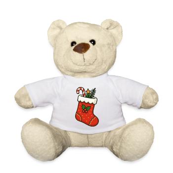 Weihnachtsstrumpf mit Zuckerstange - Teddy - Weiß - Vorne