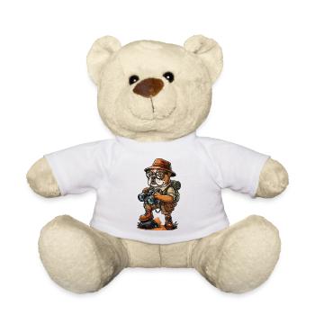 Funny Bulldog Explorer Hiking Camping Adventure - Teddy Bear - white - Front