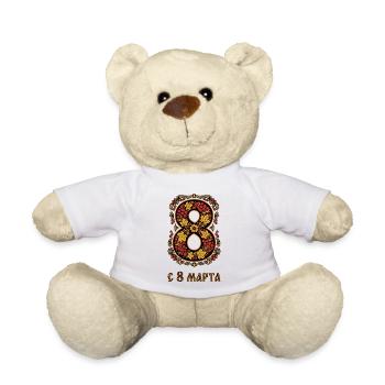 Art populaire russe 8 mars - Nounours - blanc - Devant