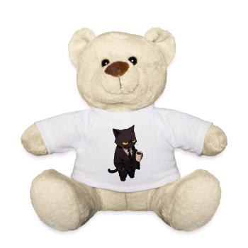 Cat in a suit with coffee - Teddy Bear - white - Front