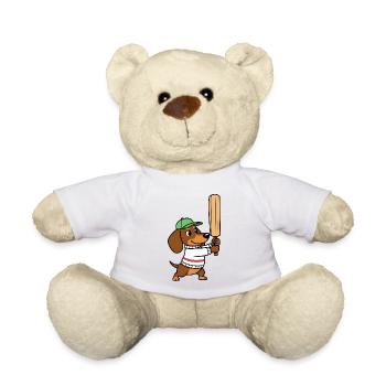 Dachshund Cricket Dog With Bat Cartoon - Teddy Bear - white - Front