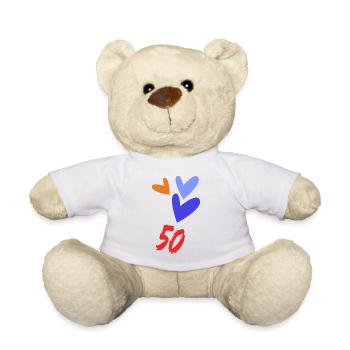 50. 50 ANS. 50e ANNIVERSAIRE. ANNIVERSAIRE 50 ANS. - Nounours - blanc - Devant