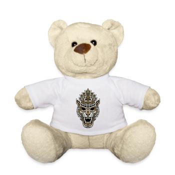 Mayan Inca Jaguar Mask Gold and White Tribal Totem - Teddy Bear - white - Front