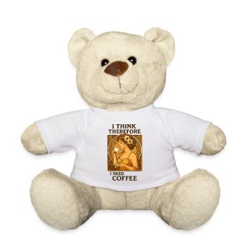 Art Nouveau Pin-Up: I think, therefore coffee - Teddy Bear - white - Front