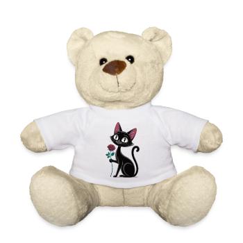 Cat Rose Motif for Romance Fans - Teddy Bear - white - Front