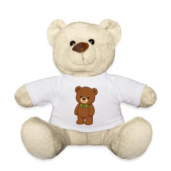Ours poillé avec nœud papillon vert - Nounours - blanc - Devant