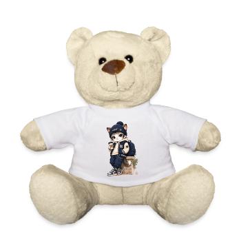 Urbanes Kätzchen im blauen Hoodie - Teddy - Weiß - Vorne