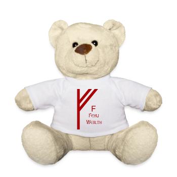 Fehu Rune komplett Rot – Wikinger Futhark Nordisch - Teddy - Weiß - Vorne