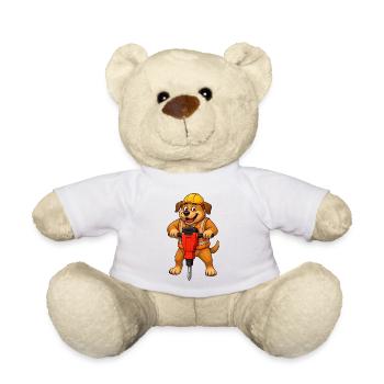 Hundebauarbeiter mit Presslufthammer - Teddy - Weiß - Vorne