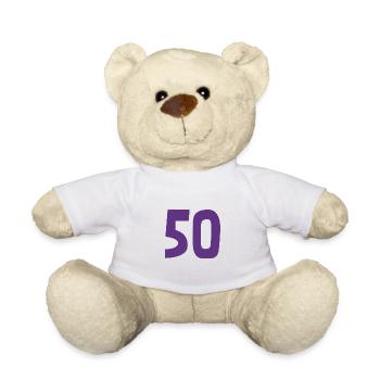 50. 50 ANS. 50e ANNIVERSAIRE. ANNIVERSAIRE 50 ANS. - Nounours - blanc - Devant