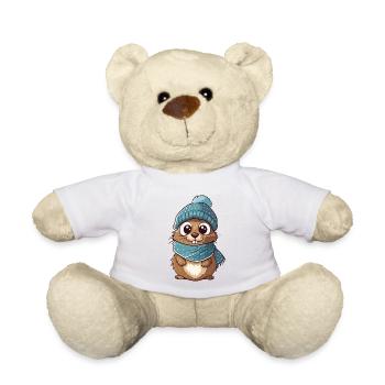 Niedliches Erdhörnchen mit Schal und Pudelmütze. - Teddy - Weiß - Vorne