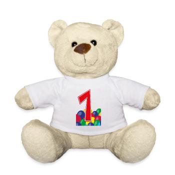 1 / Coole eins mit Luftballons zum Geburtstag. - Teddy - Weiß - Vorne
