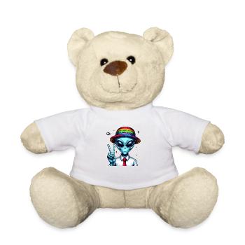 Alien Shows Peace - Teddy Bear - white - Front