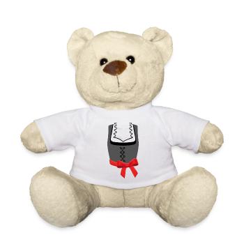 Bayerische Dirndl-Korsage mit roter Schleife links - Teddy - Weiß - Vorne