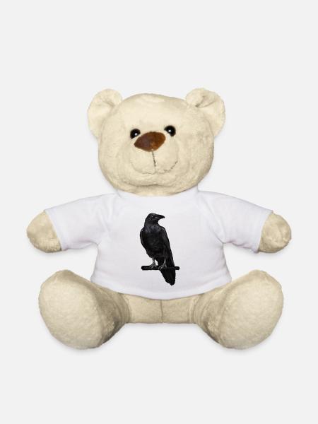 Schwarzer Rabe auf Ast - Realistische Illustration - Teddy - Weiß