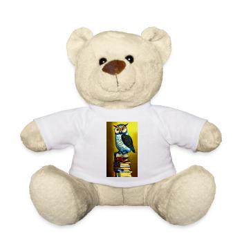 Comic Cartoon Creepy Bookworm Book Stack - Teddy Bear - white - Front
