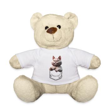 Böse guckende Katze in Brusttasche - Teddy - Weiß - Vorne