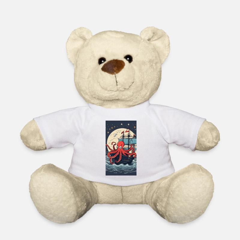 Pieuvre pirate en mer nocturne - Nounours - blanc