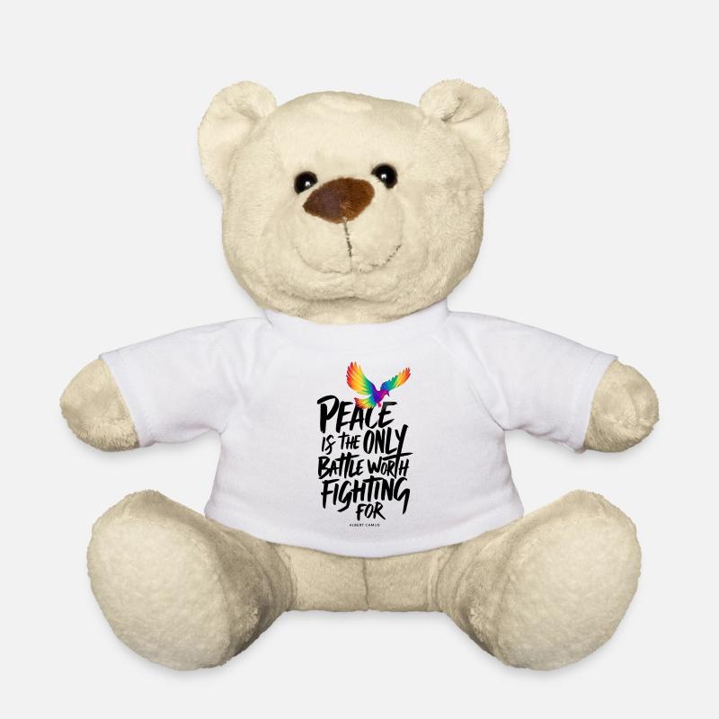 Feurige Regenbogentaube mit Friedenstext - Teddy - Weiß