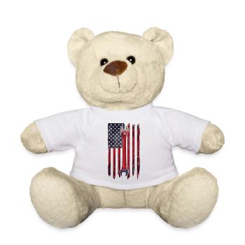 Rat Rod USA Flagge Autobauer Mechaniker - Teddy - Weiß - Vorne