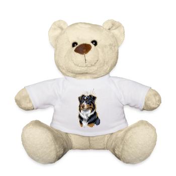 Australian Shepherd Portrait Artwork - Teddy Bear - white - Front