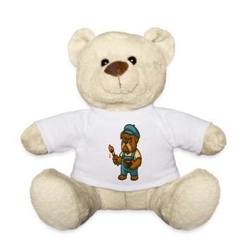 Painter Bulldog Mascot with Paint Bucket - Teddy Bear - white - Front