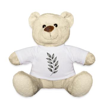 Gray Leaf Branches Botanical Minimal Lines - Teddy Bear - white - Front