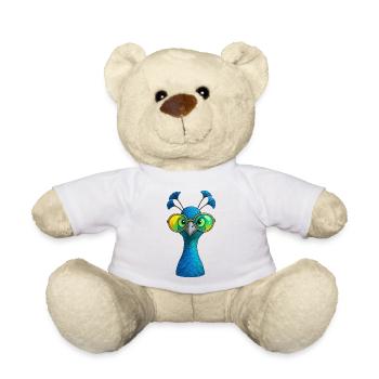 Motif du paon bleu Roue de paon Amoureux du paon - Nounours - blanc - Devant