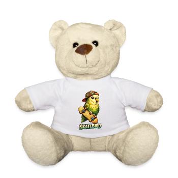 Skatebird – Tropical Parrot with Skateboard & Ca - Teddy Bear - white - Front