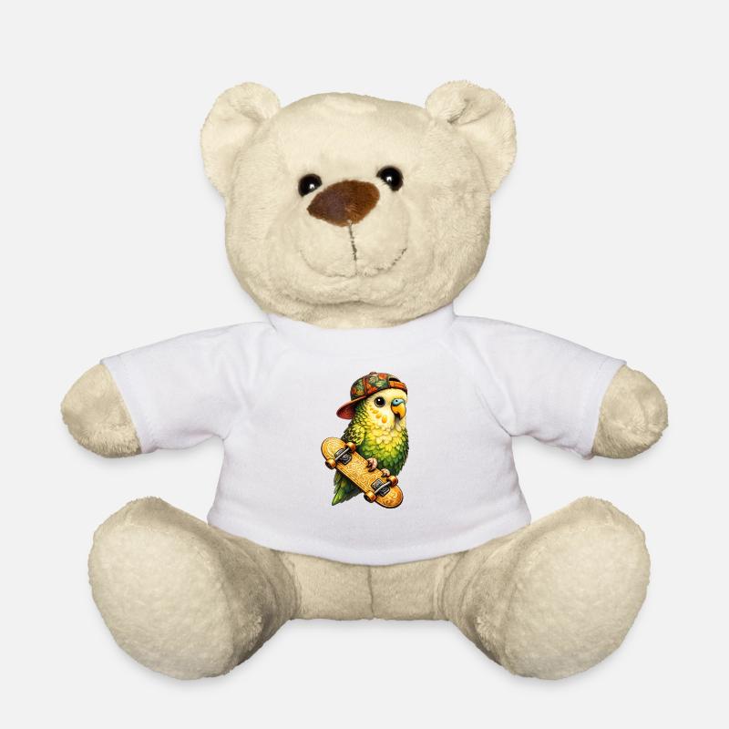 Cool Skatebird – Parrot with Cap & Skateboard - Teddy Bear - white
