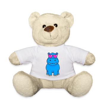 Hippopotame rétro bleu avec des lunettes roses - Nounours - blanc - Devant
