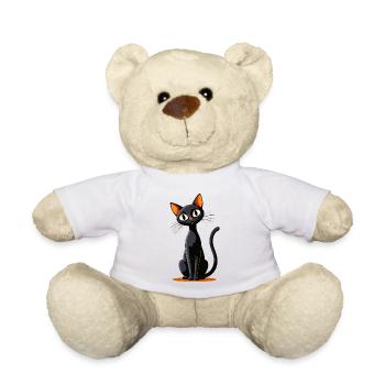 Chat noir cartoon yeux oranges - Nounours - blanc - Devant