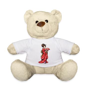 Geisha in cherry blossom kimono - Teddy Bear - white - Front