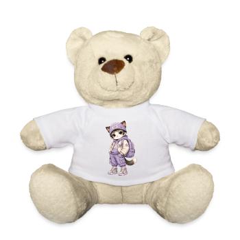 Kawaii-Katze im lila Hoodie - Teddy - Weiß - Vorne