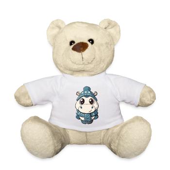 Niedliches Nilpferd mit Schal und Pudelmütze. - Teddy - Weiß - Vorne