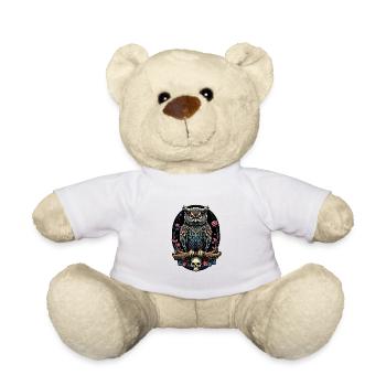Dekorative bunte Eule mit Schädel - Teddy - Weiß - Vorne
