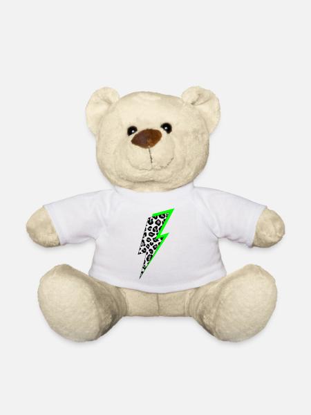 Lightning Leopard Pattern with Neon Shadow - Teddy Bear - white